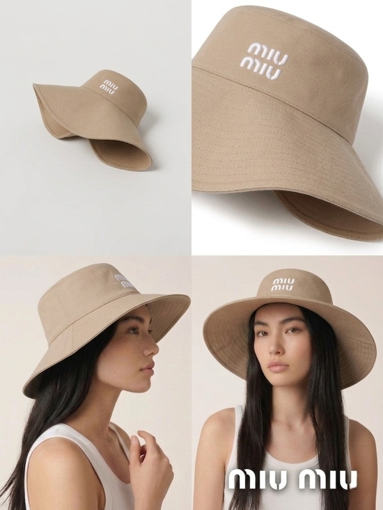 Miu Miu Accessories - 🔥NEW‼️✨️ MIU MIU ✨️ Tan Beige Wide Brim Hat w. White Logo - Women Men Unisex